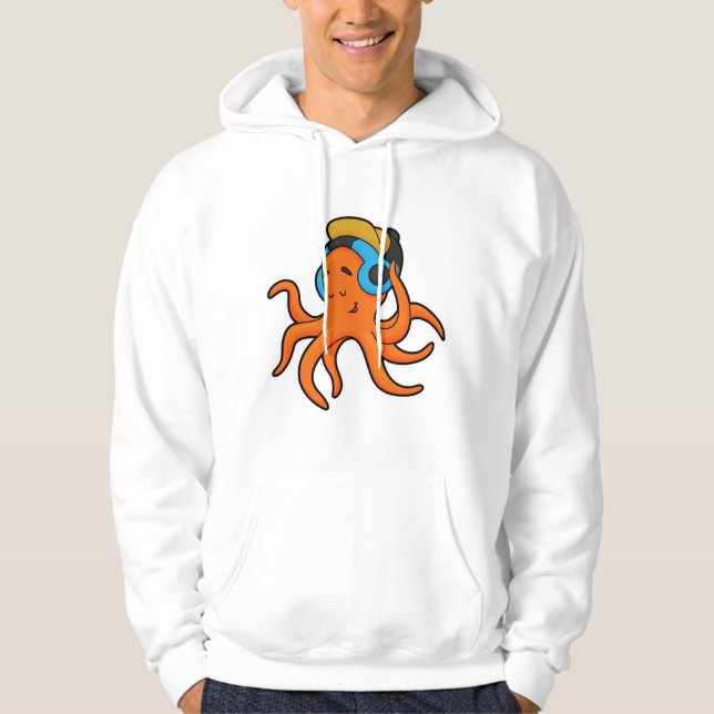 Octopus at Music with Headphone Hoodie (Front)