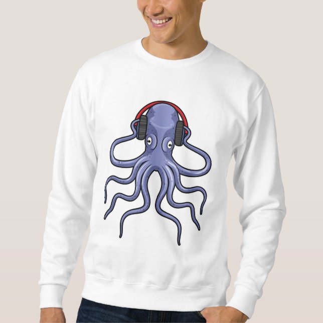 Octopus at Music with Headphone Sweatshirt (Front)