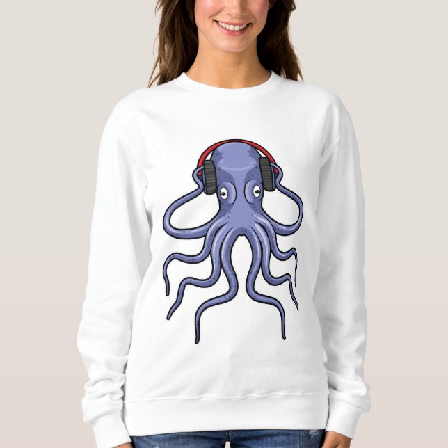 Octopus at Music with Headphone Sweatshirt (Front)