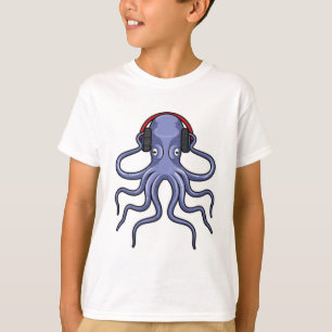 Octopus at Music with Headphone T-Shirt