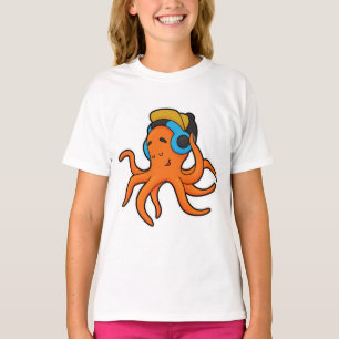 Octopus at Music with Headphone T-Shirt
