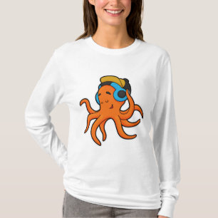 Octopus at Music with Headphone T-Shirt