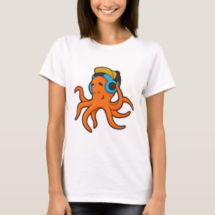 Octopus at Music with Headphone T-Shirt