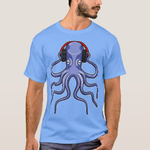 Octopus at Music with Headphone T-Shirt