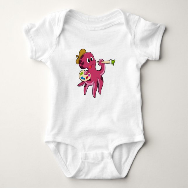 Octopus at Painting with Brush & Colour Baby Bodysuit (Front)