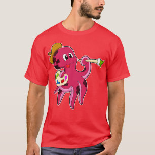 Octopus at Painting with Brush Colour T-Shirt