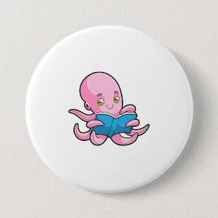 Octopus at Reading a Book 7.5 Cm Round Badge