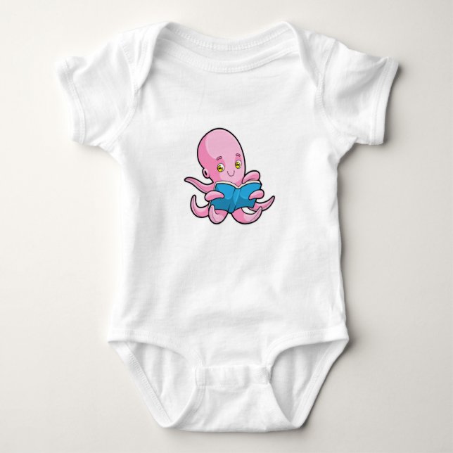Octopus at Reading a Book Baby Bodysuit (Front)