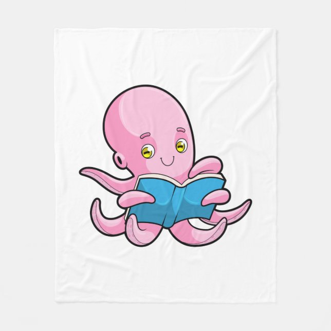 Octopus at Reading a Book Fleece Blanket (Front)