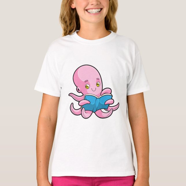 Octopus at Reading a Book T-Shirt (Front)