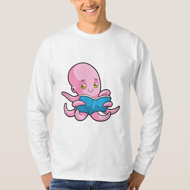 Octopus at Reading a Book T-Shirt (Front)
