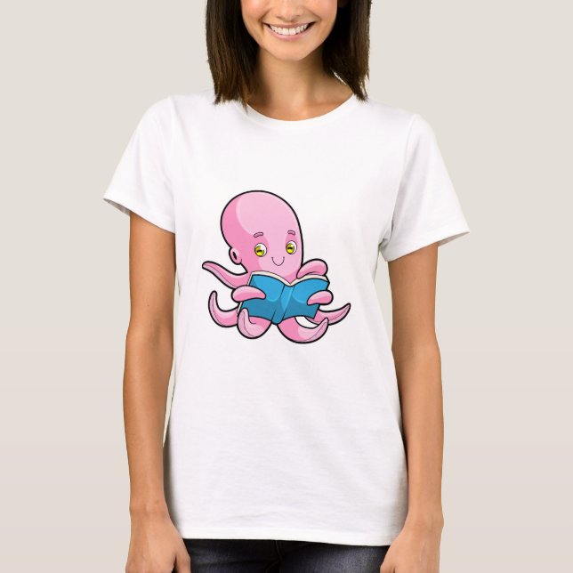 Octopus at Reading a Book T-Shirt (Front)
