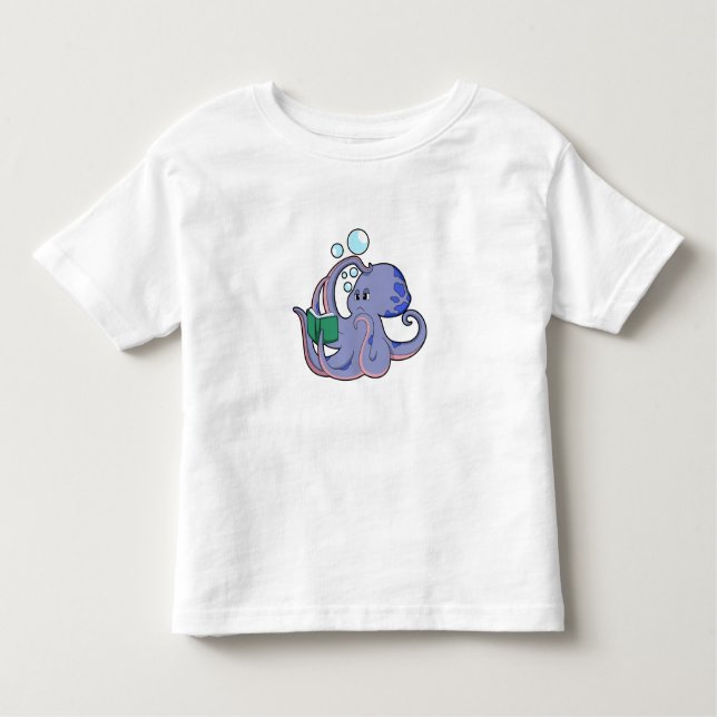 Octopus at Reading with Book Toddler T-Shirt (Front)