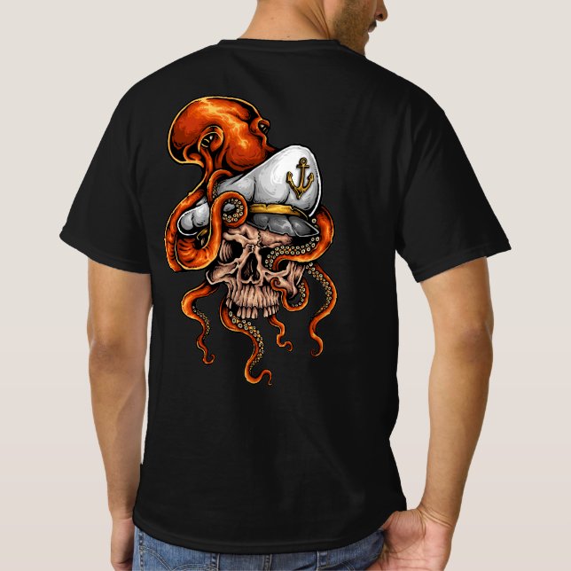 Octopus Attack Captains Skull Nautical   T-Shirt (Back)