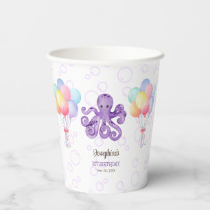 Octopus Balloon Purple Bubble Kids Birthday Paper Cups