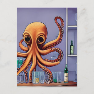 Octopus Bartender Postcard