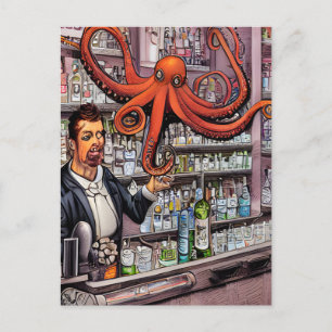 Octopus Bartender Postcard