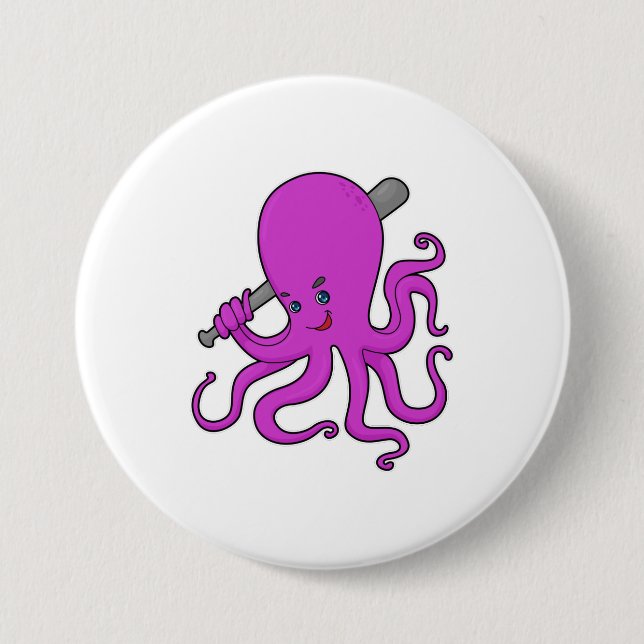 Octopus Baseball Baseball bat 7.5 Cm Round Badge (Front)