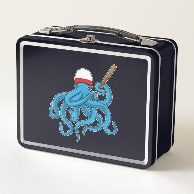 Octopus Baseball bat Baseball Metal Lunch Box (Front)