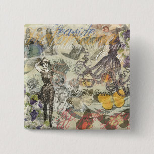 Octopus Beach Antique Coastal Steampunk 15 Cm Square Badge