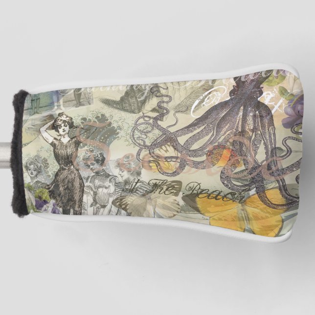 Octopus Beach Antique Coastal Steampunk Golf Head Cover (Front)