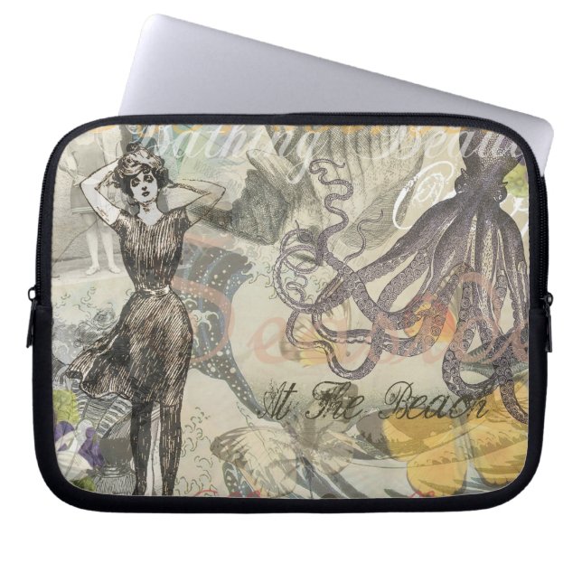 Octopus Beach Antique Coastal Steampunk Laptop Sleeve (Front)
