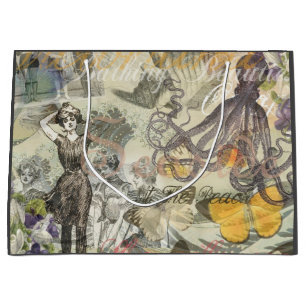 Octopus Beach Antique Coastal Steampunk Large Gift Bag
