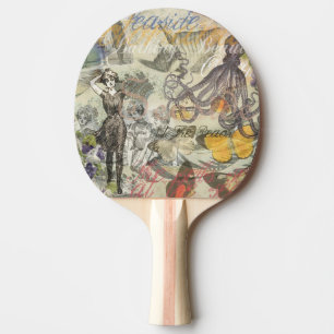 Octopus Beach Antique Coastal Steampunk Ping Pong Paddle