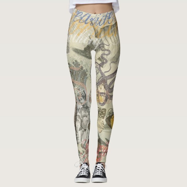 Octopus Beach Vacation Victorian Gothic Fun Leggings (Front)
