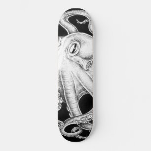 Octopus Black And White Ink Skateboard