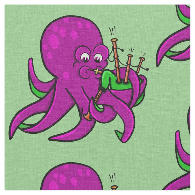 Octopus Blowing Making Music On Bagpipes Fabric (Close Up)