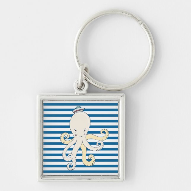Octopus Blue and White Stripe Key Ring (Front)