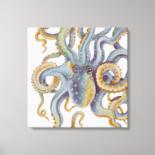 Octopus Blue Pastel Colour Watercolor Art Canvas Print