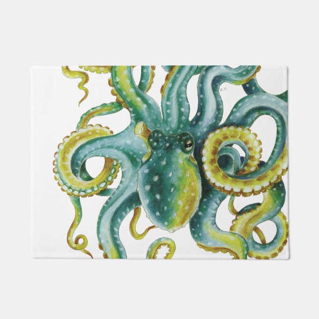 Octopus Blue  Watercolor Art Doormat (Front)