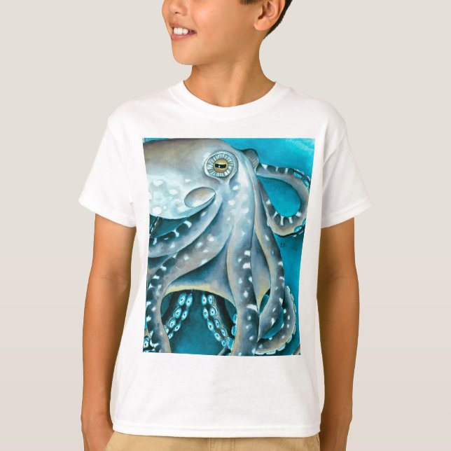 Octopus Blue Watercolor Detail T-Shirt (Front)