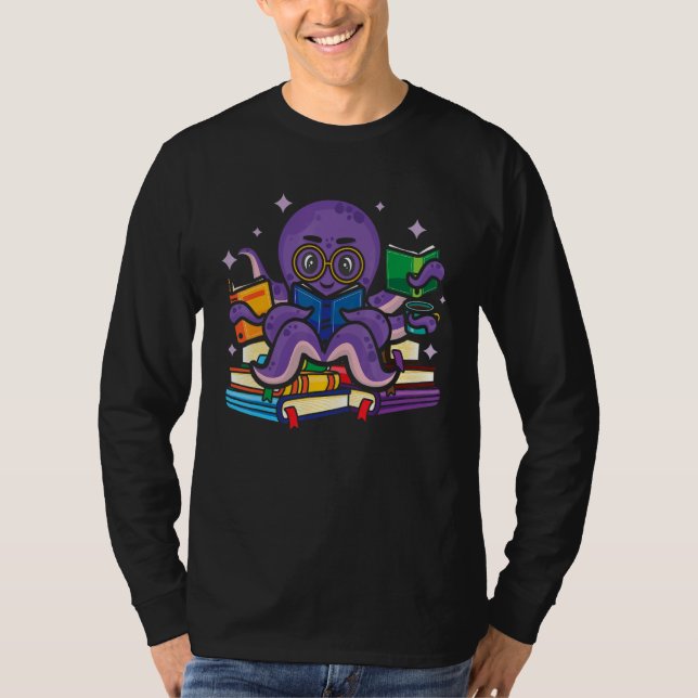 Octopus Book Scuba Diver Bookworm Funny Reader Rea T-Shirt (Front)
