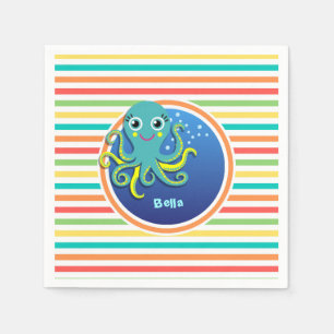 Octopus; Bright Rainbow Stripes Napkin