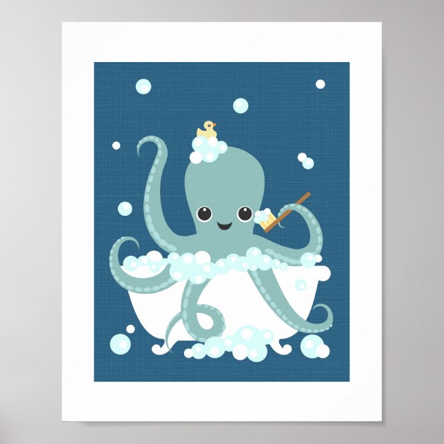 Octopus Bubble Bath Poster Print (Front)