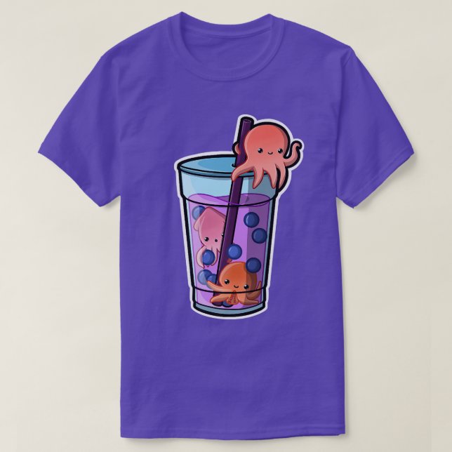 Octopus Bubble Tea Adorable Kawaii Animal Cute Bob T-Shirt (Design Front)