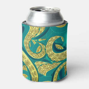 Octopus Can Cooler Teal and Gold