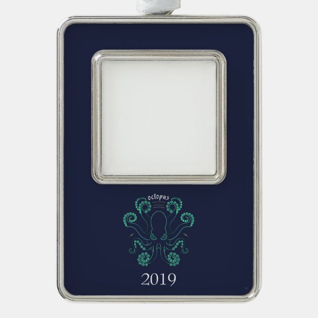 Octopus Cephalopod Tentacles Silver Plated Framed Ornament (Front)
