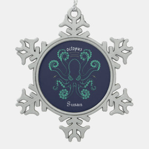 Octopus Cephalopod Tentacles Snowflake Pewter Christmas Ornament