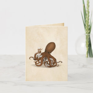 Octopus & Chemistry Flask Personalizable Parchment Note Card