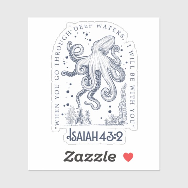 Octopus Christian Design Deep Waters  Isaiah 43:2  (Sheet)