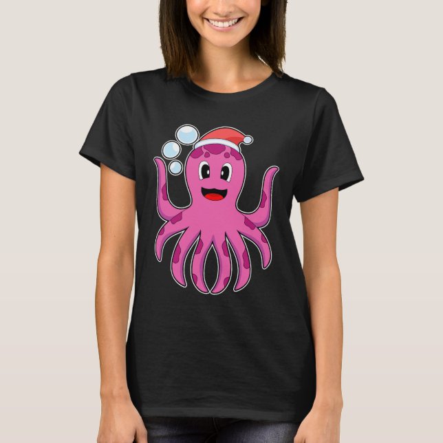 Octopus Christmas Christmas hat T-Shirt (Front)