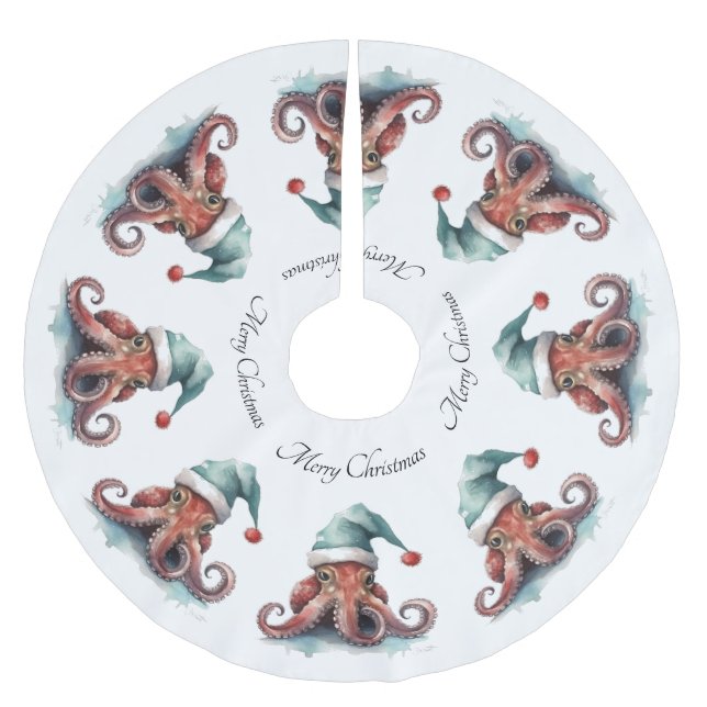 Octopus Christmas Joy, custom Brushed Polyester Tree Skirt (Front)