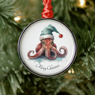 Octopus Christmas Joy, custom Metal Tree Decoration