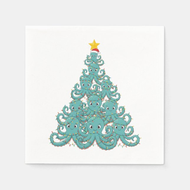 Octopus Christmas Tree Santa Hat Christmas Lights  Napkin (Front)