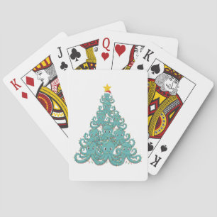 Octopus Christmas Tree Santa Hat Christmas Lights Playing Cards