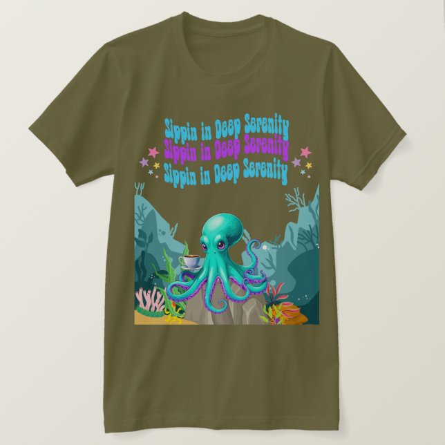 Octopus Coffee Lover – Coastal Morning T-shirt Des (Design Front)
